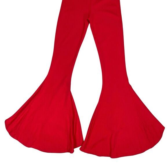 NBD Flare Pants Womens S Red Rose Shirley Temple High Rise Asymmetrical flared - Picture 8 of 15